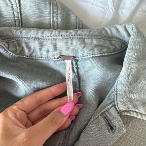 Free People Blue Denim Long Sleeve Utility Sleeve Romper - Picture 2 of 3